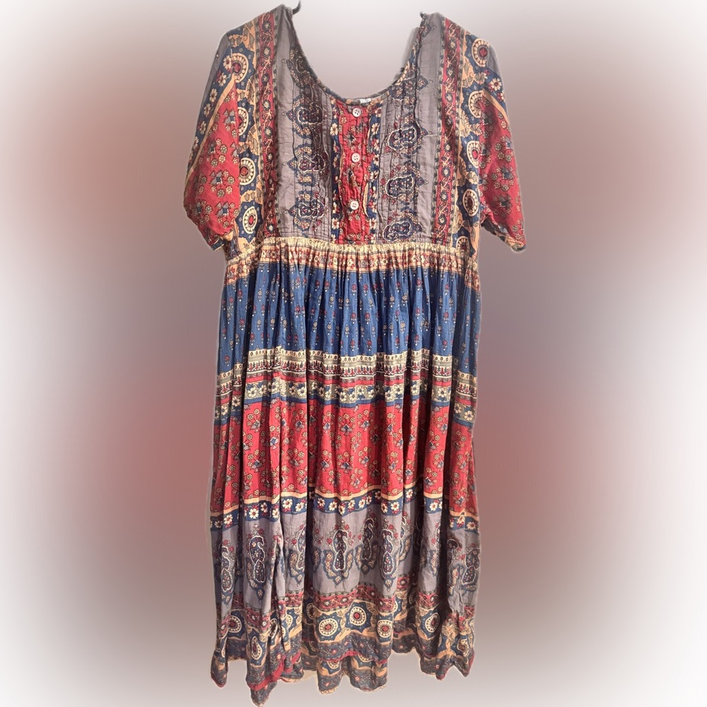 La Cera Women’s Boho Midi Dress Size Large 100% Cotton